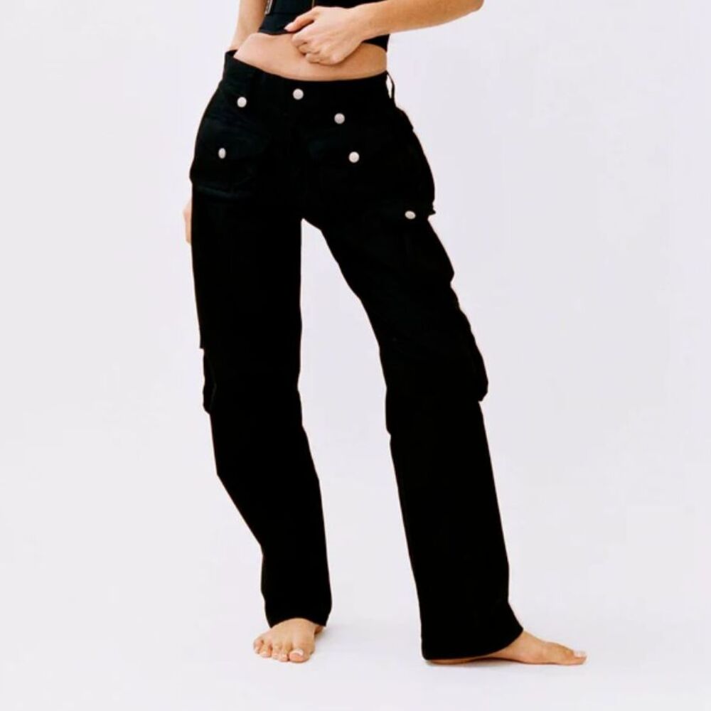With Jean Black Tommy Cargo Buckle Y2K Strap Pants Trousers   Women's Size Small